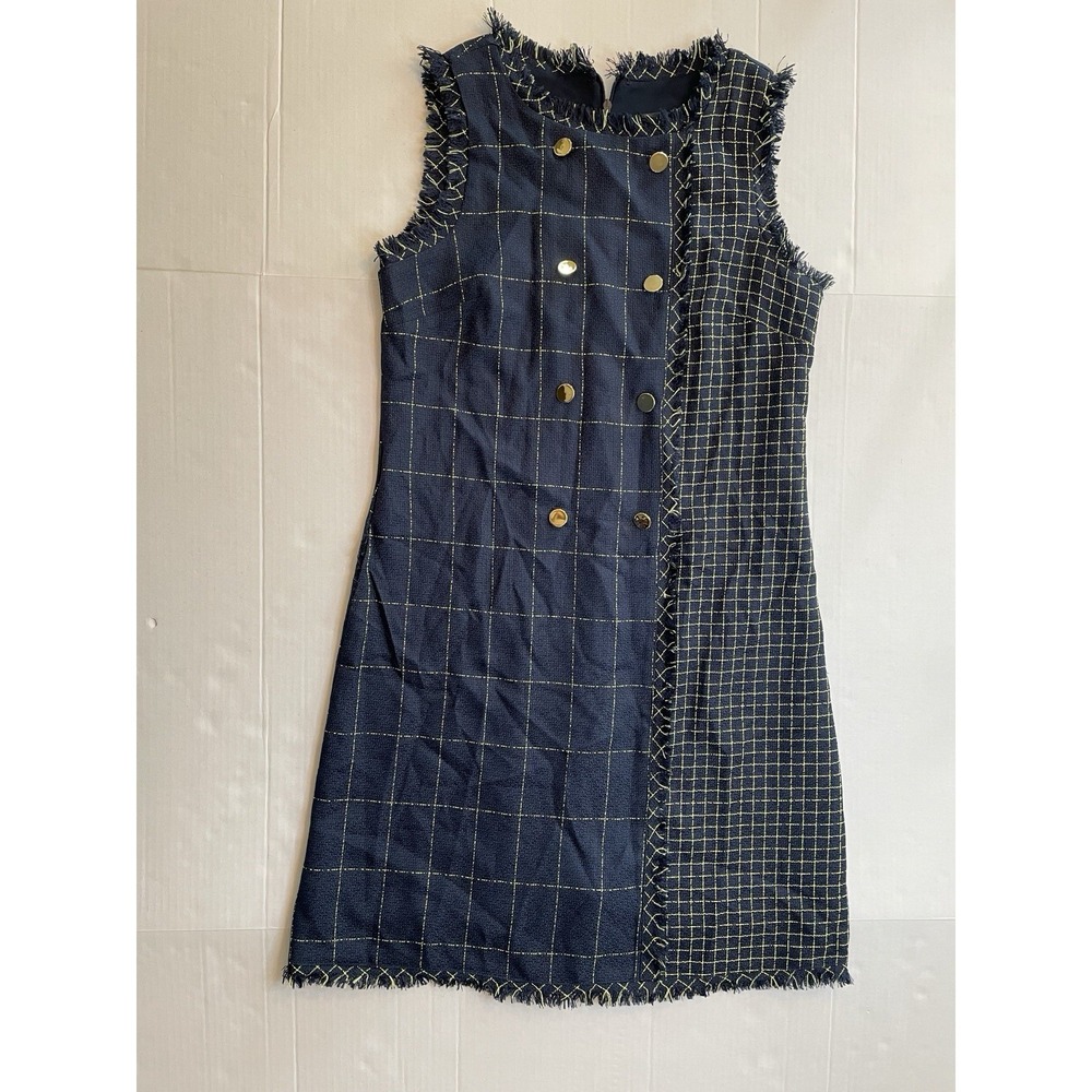 Julia Jordan Women's Double Breasted Tweed Shift Shirtdress Navy Blue NWT Size 4